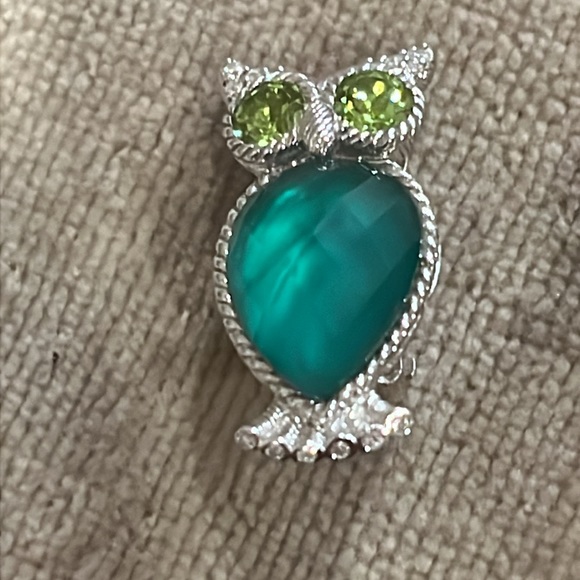 Sterling Silver Owl Clip On Earrings 925 Peridot Eyes Chalcedony Doublet Body - Picture 9 of 12